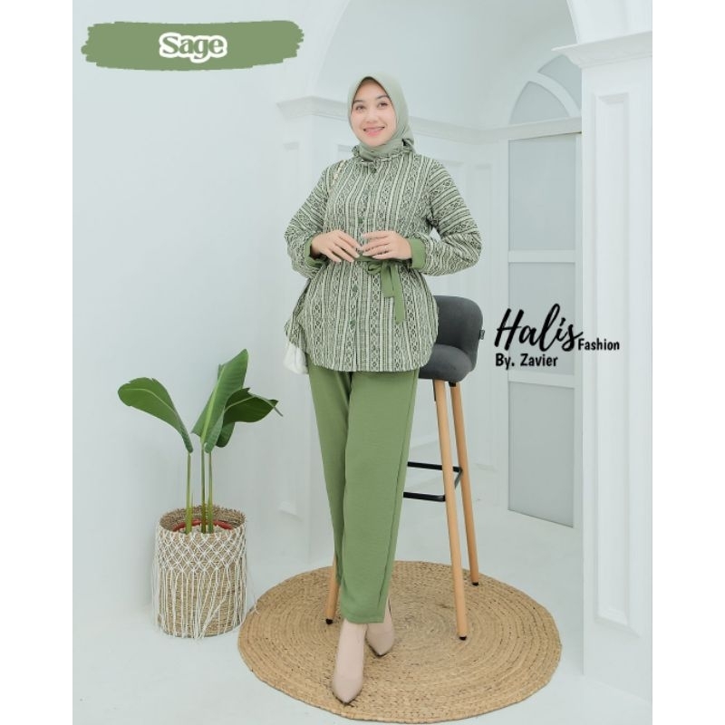 Halis Fashion Ori//Set Celana Crinkle Bunga by Halis // One Set Crinkel Set Hijab Voal