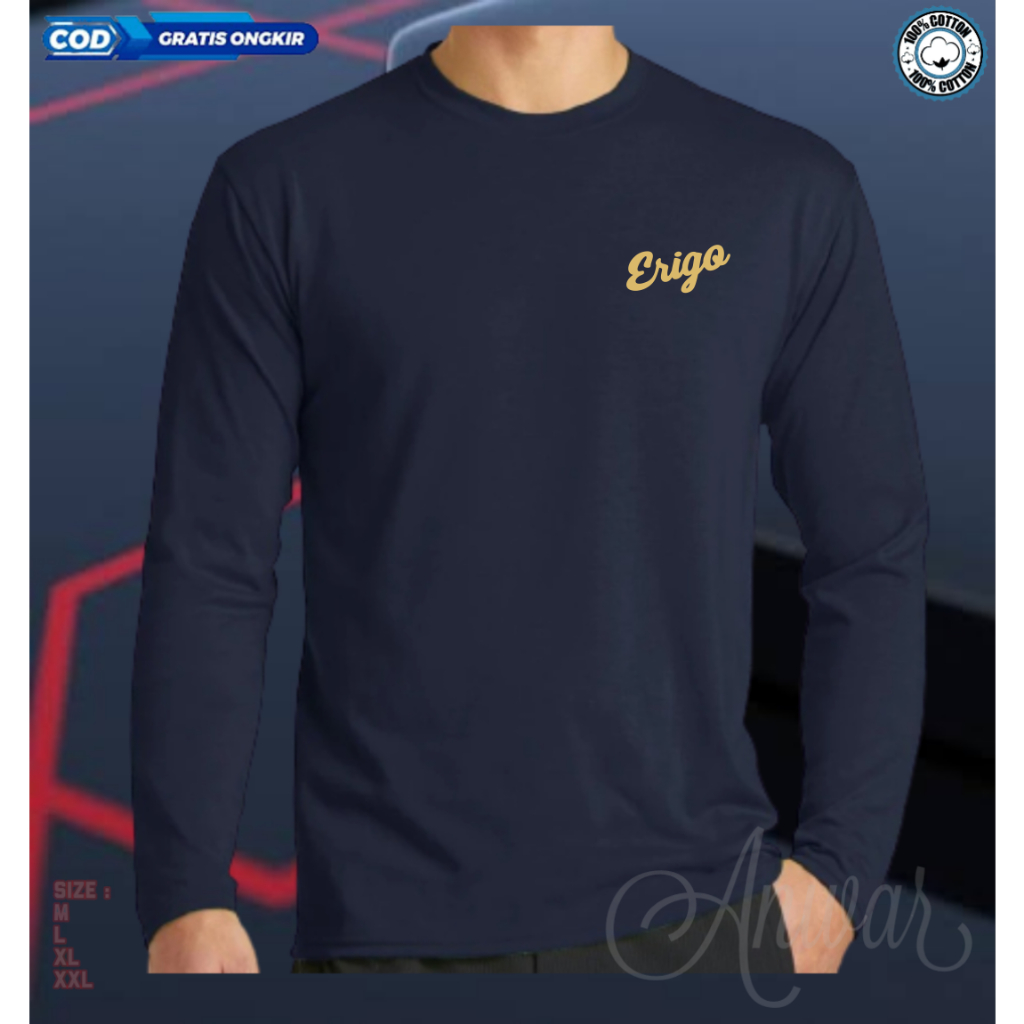 Kaos Erigo Pakaian Atasan Casual Pria Wanita T-shirt Panjang Terbaru Distro Mall Bahan Tebal Adem