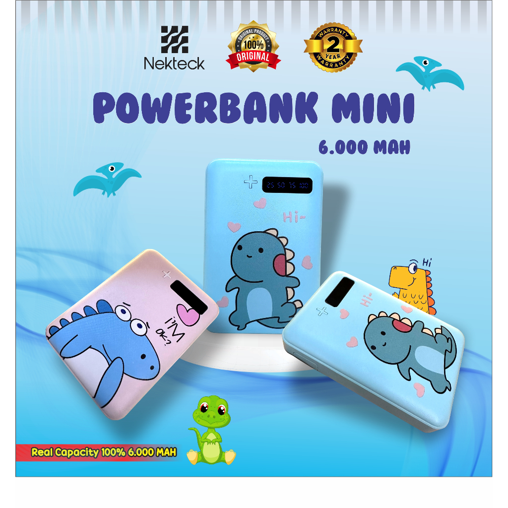 NEW POWERBANK /POWER BANK MOTIF KARTUN  TERLUCU 3 USB NEKTECK REAL KAPASITAS 6000 MAH TELARIS