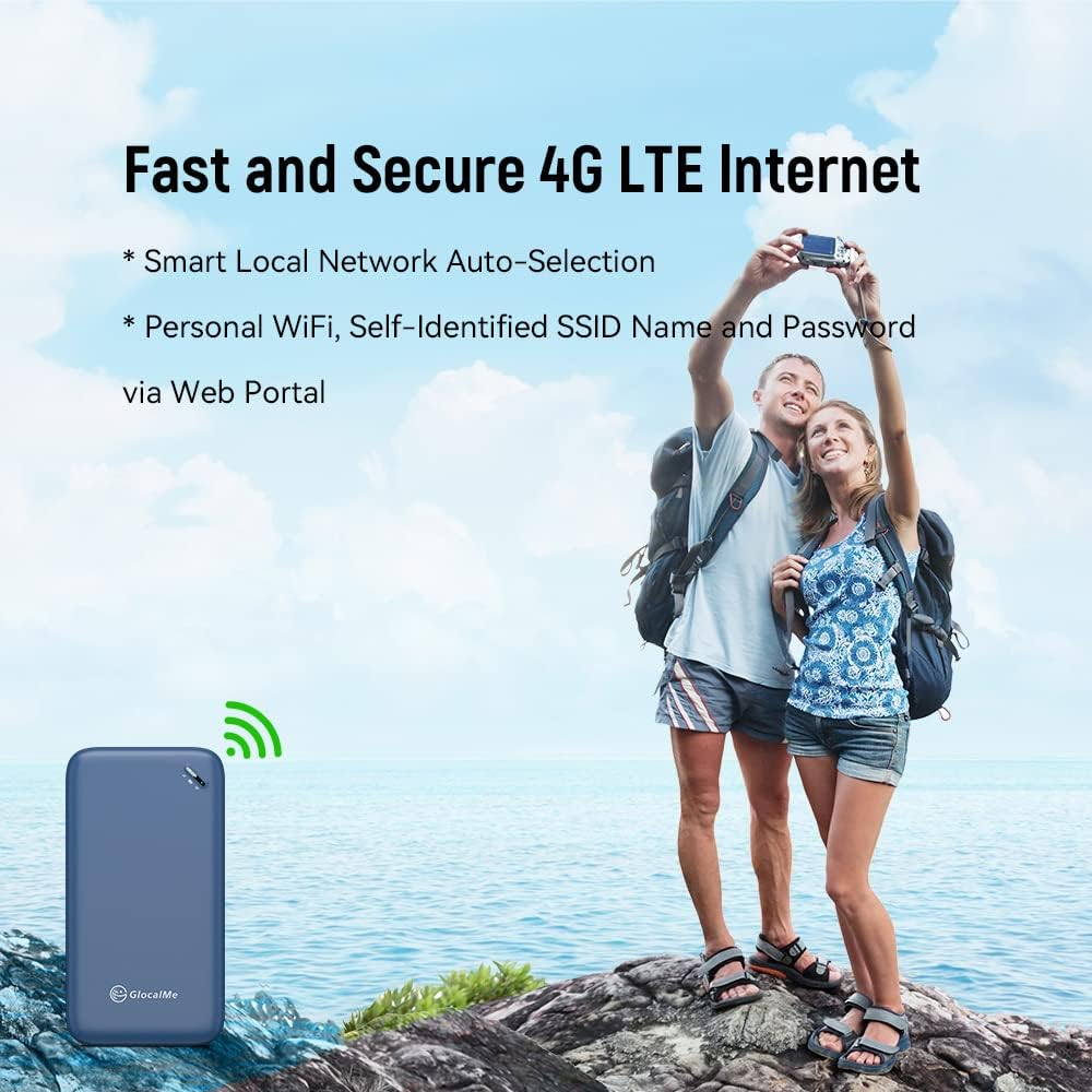 GlocalMe HKM G009 4G LTE Mobile Hotspot WiFi Router, Available in Over 140 Countries, no SIM Card Required, no Roaming fees, Portable International Hotspot, with Smart Local Network Auto-Selection