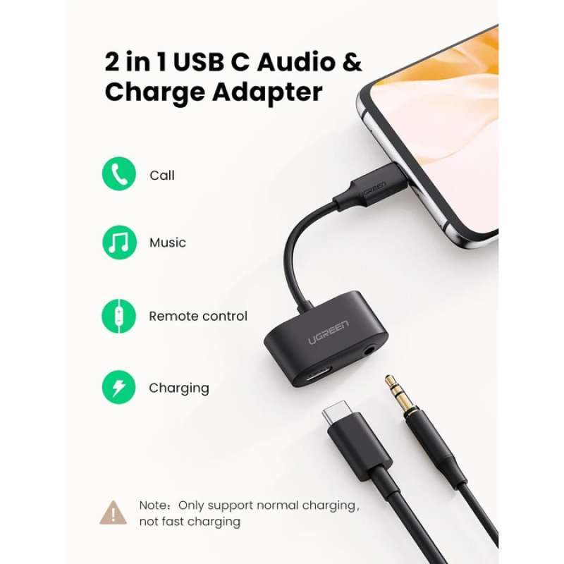 UGREEN ORIGINAL Audio Adapter Splitter Type C to Type C and 3.5MM Converter Adaptor Kabel Jack Gaming XiaoMi Black Shark Huawei Ori