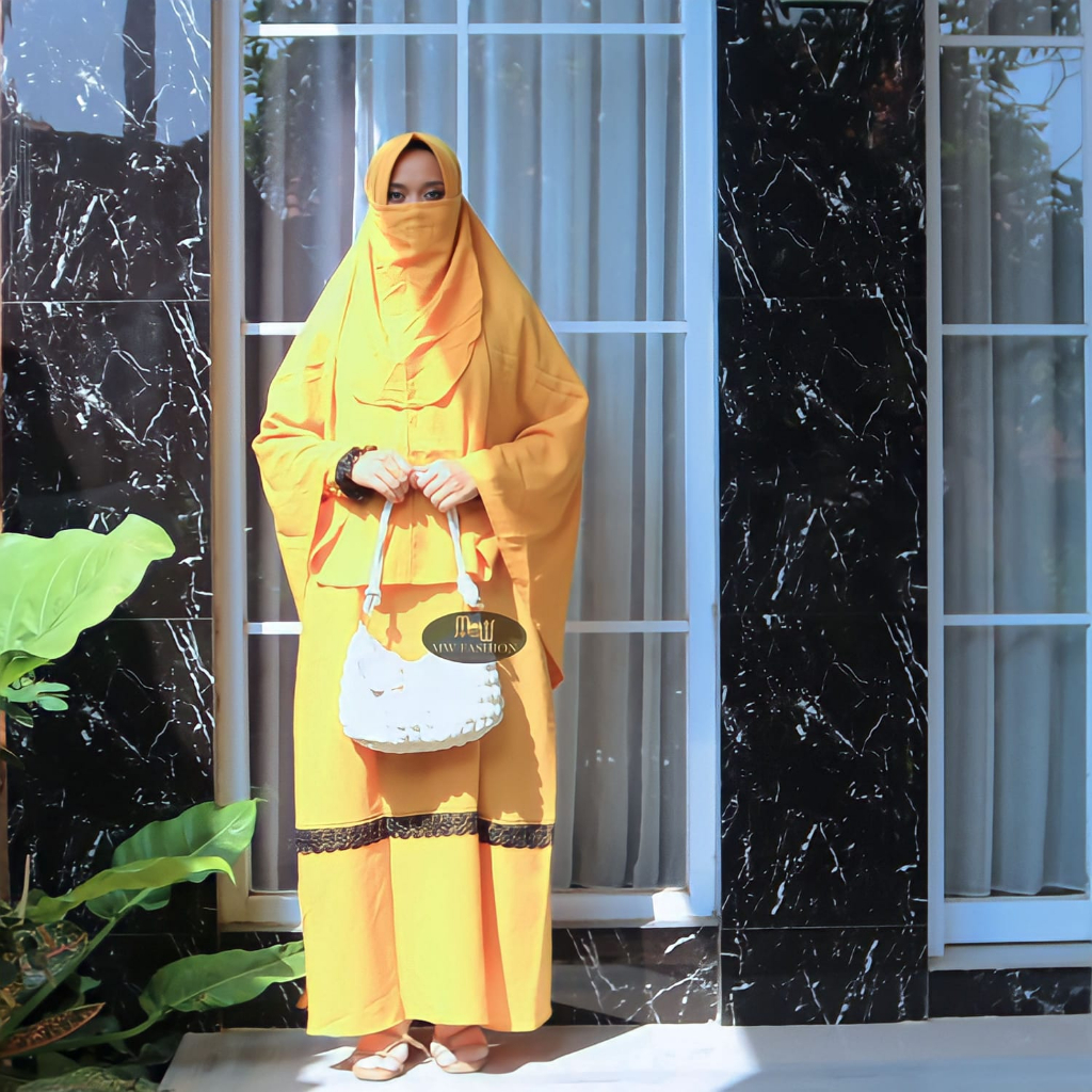 FASHION MUSLIMAH GAMIS SET CADAR MODEL LIST RENDA BAHAN WOLFIS (FATIMAH SYARI)