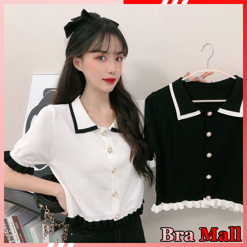 【 Bra Mall 】BJ-016 Top Korea Baju Rajut Lengan Pendek Kaos Import Atasan Rajut Wanita