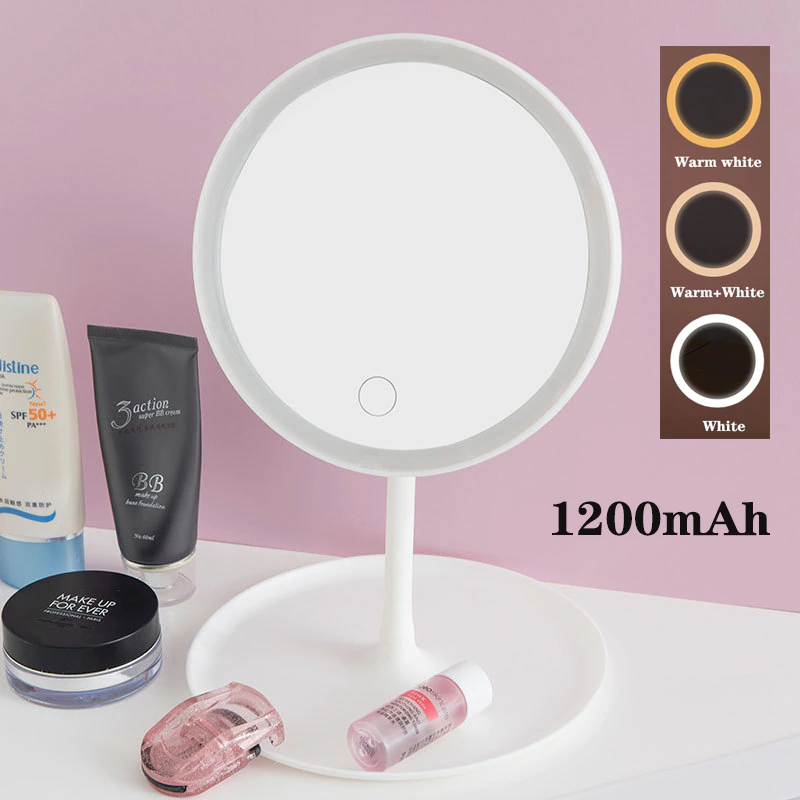 JAVASHOP Cermin Make Up Meja Lampu LED 3 Warna Bulat Bundar Standing