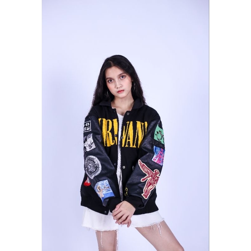 jaket varsity nirvana full embroidery detail kaos bootleg vintage original brockum giant screenstars