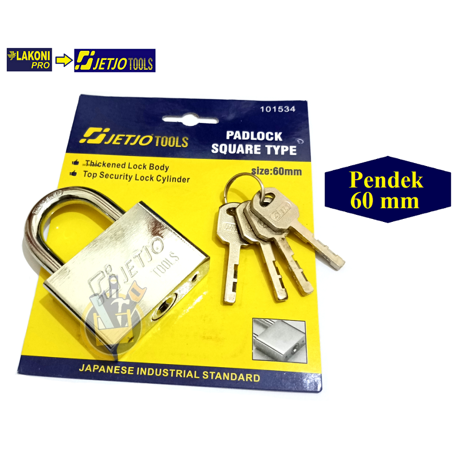 JETJO TOOL Kunci Gembok Leher Pendek 60 mm 60mm PadLock Short Padlock Short Square 60mm Pengaman Pintu Rumah Kendaraan Gembok Pager LAKONI Pro