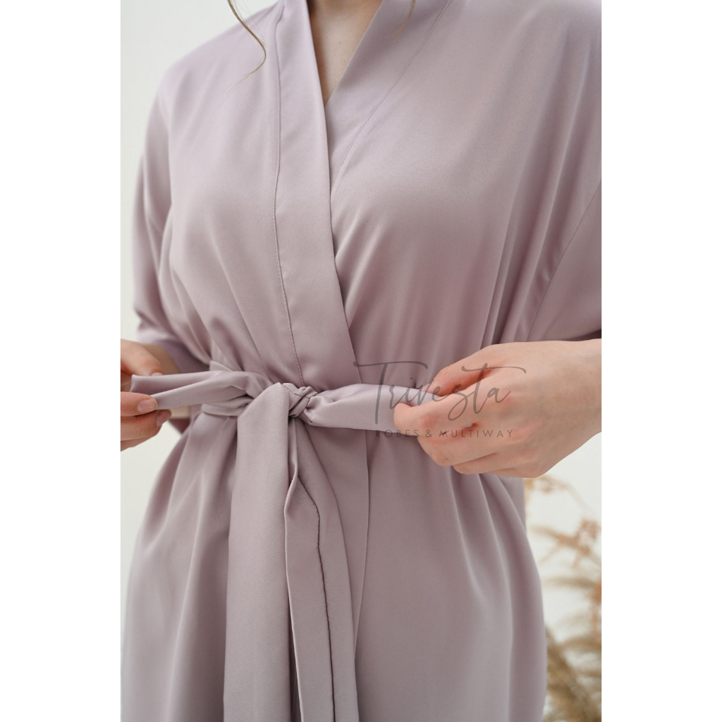 Trivesta Robes - Basic Robe Mauve - Kimono Robe Bridesmaid Satin + Free Bordir (Tulisan Bebas Bisa Nama)