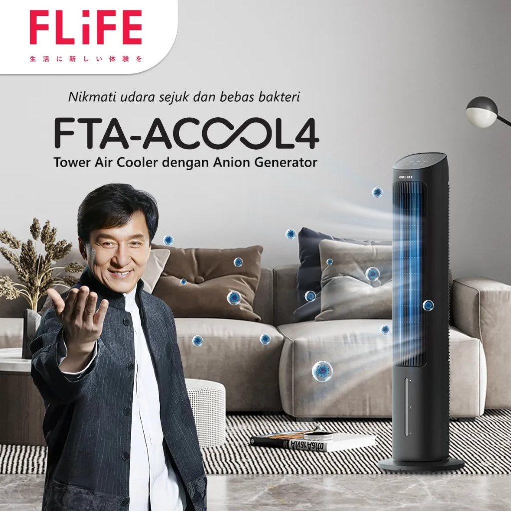 FLIFE Tower Fan Air Cooler Humidifier FTA-ACOOL4 - Pendingin dan Pelembab Udara Anti Vius dan Bakteri