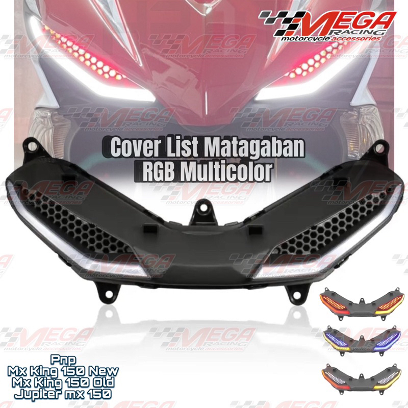 Cover List Yamaha Mx King Model Mata Gaban RGB Multicolor Lampu Audi DRL Depan Lampu Senja Led + Alis Motor Mxking 150 Jupiter Mx 150 Mx150 Mxking150 New Old