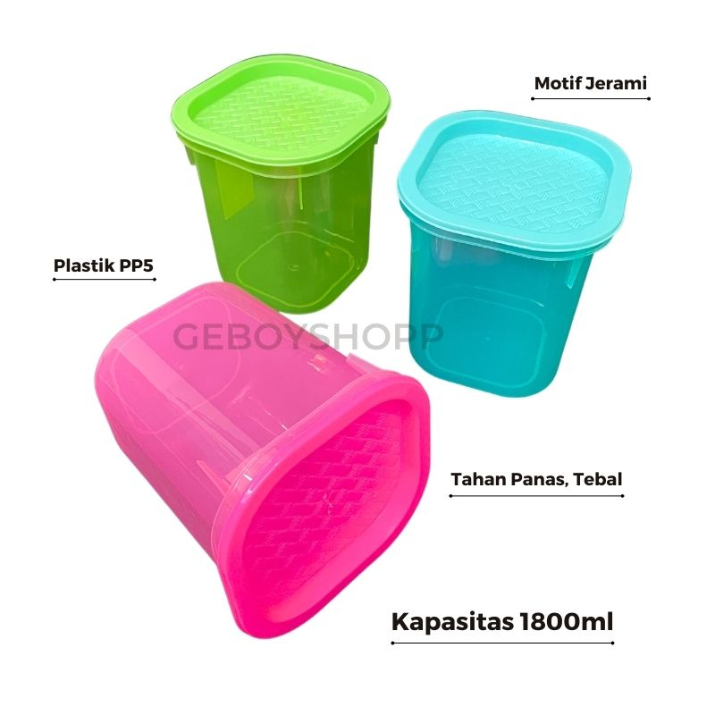 Toples Makanan / Tempat Penyimpanan Makanan Plastik Segi Jerami 1800ml Foodgrade PP5