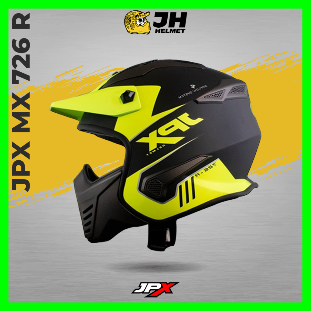 Helm JPX MX 726R Black Doff Yellow Fluo | Helm Full Face | JUAL HELM