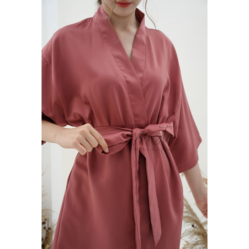 Trivesta Robes - Basic Robe Plum - Kimono Robe Bridesmaid Satin + Free Bordir (Tulisan Bebas Bisa Nama)