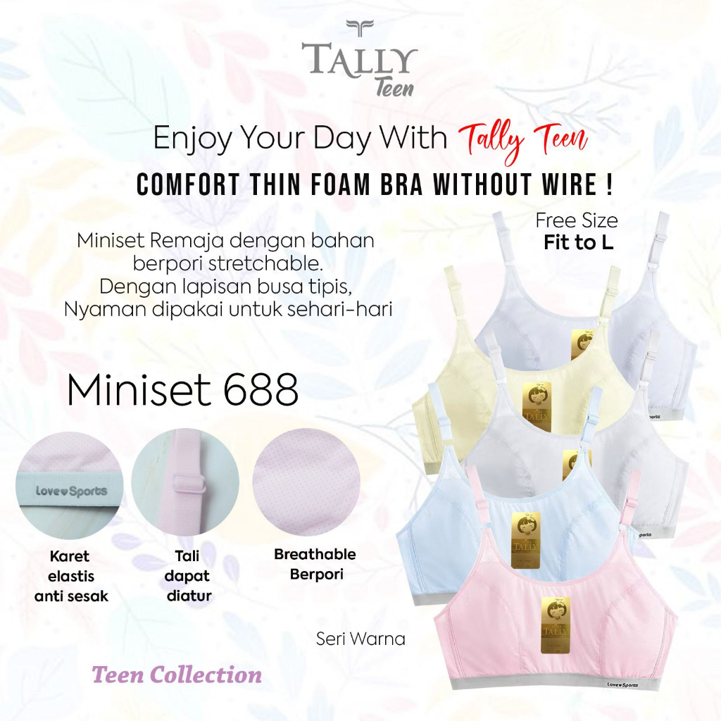 TALLY MINISET REMAJA ABG 688 I TANPA BUSA (ADA LAPISAN TIPIS) I FREE SIZE I FIT L I TANPA KAWAT