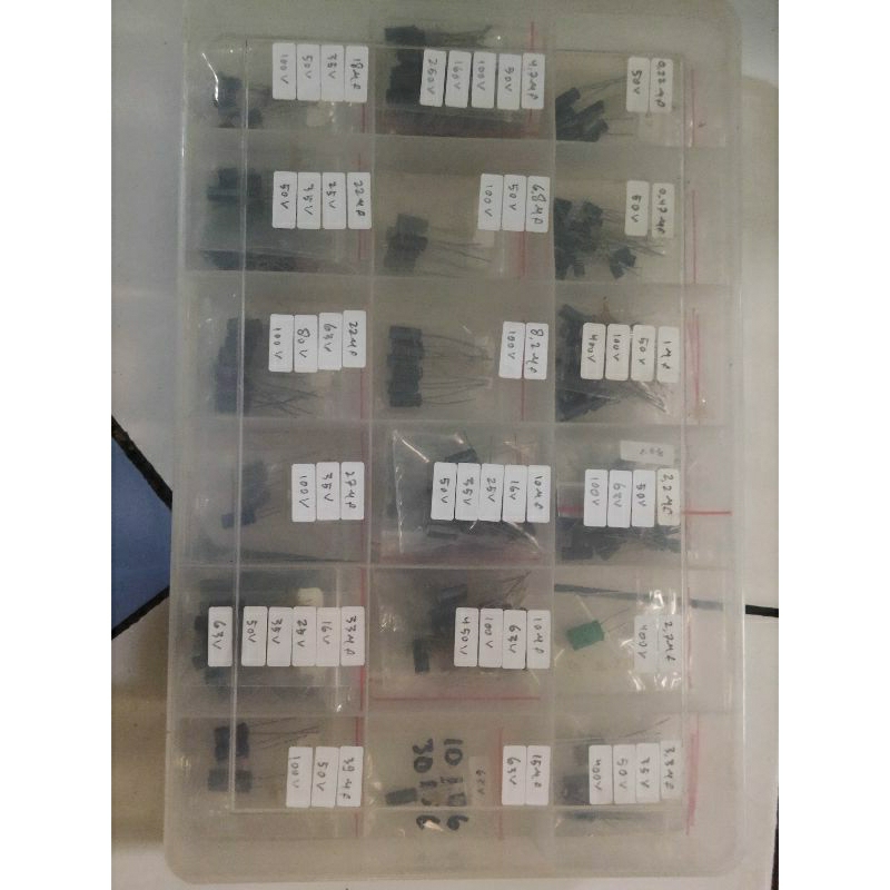 Kapasitor elco 1uf, 2,2uf, 4,7uf, 6,8uf, 8,2uf, 10uf, 15uf, 18uf, 22uf, 27uf, 33uf, 39uf, 47uf, 56uf