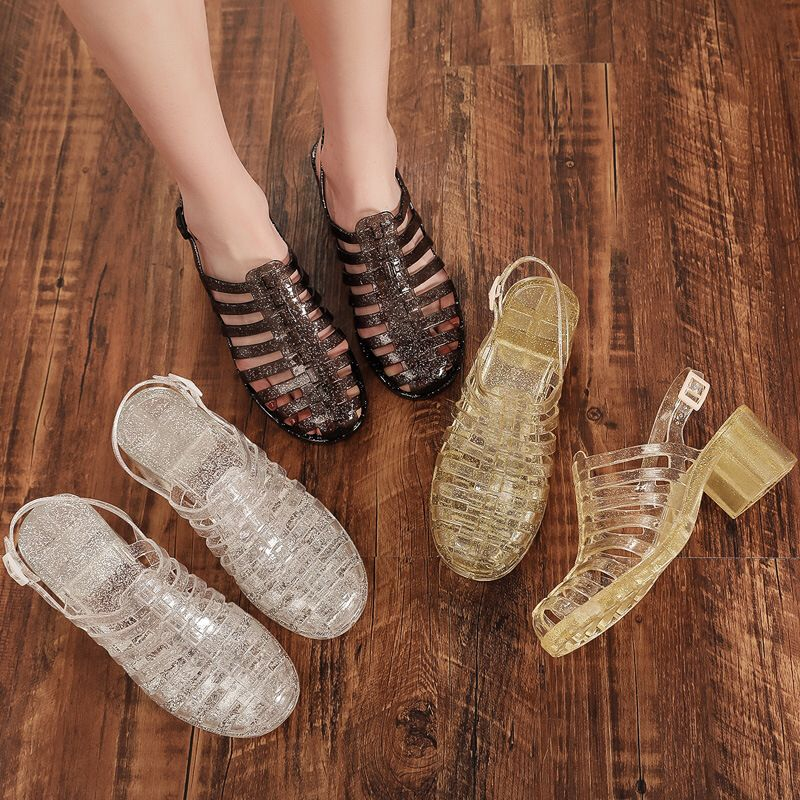 GROSIRTAS TG1755 Sandal Jelly Gladiator Wanita Hak Glitter Import High Quality Shoes/Sendal Glitter Transparan Wanita