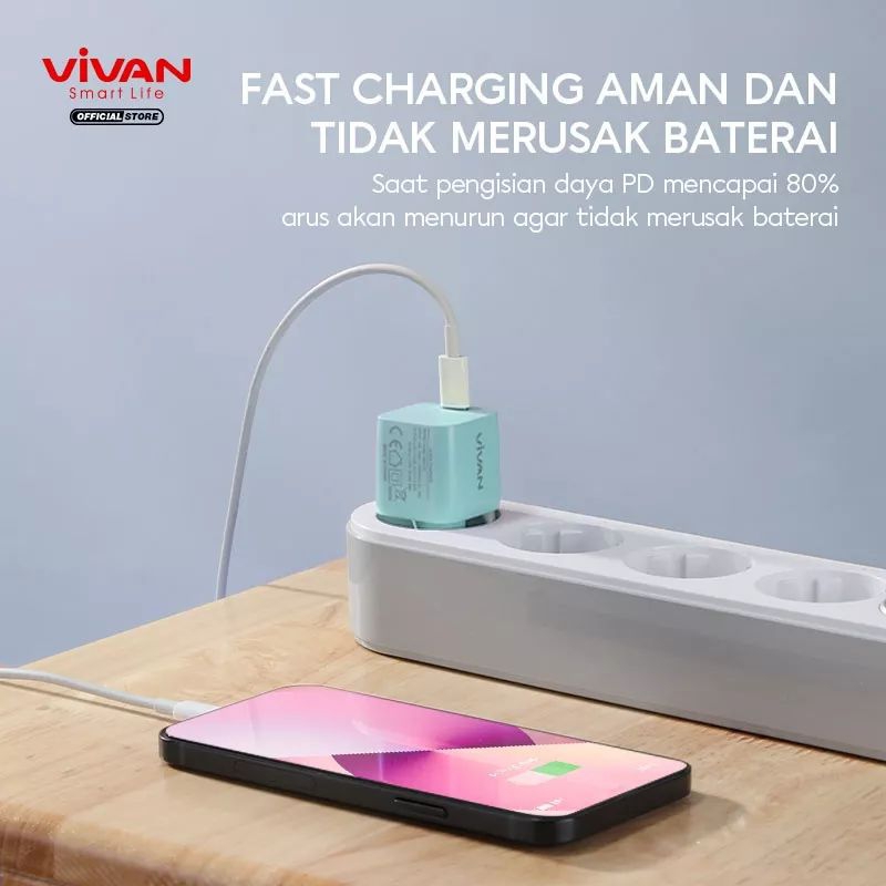 Charger VIVAN Charger Nano Fast Charging 20W 3A Type-C (PD) Multi Protection Garansi 1 Tahun