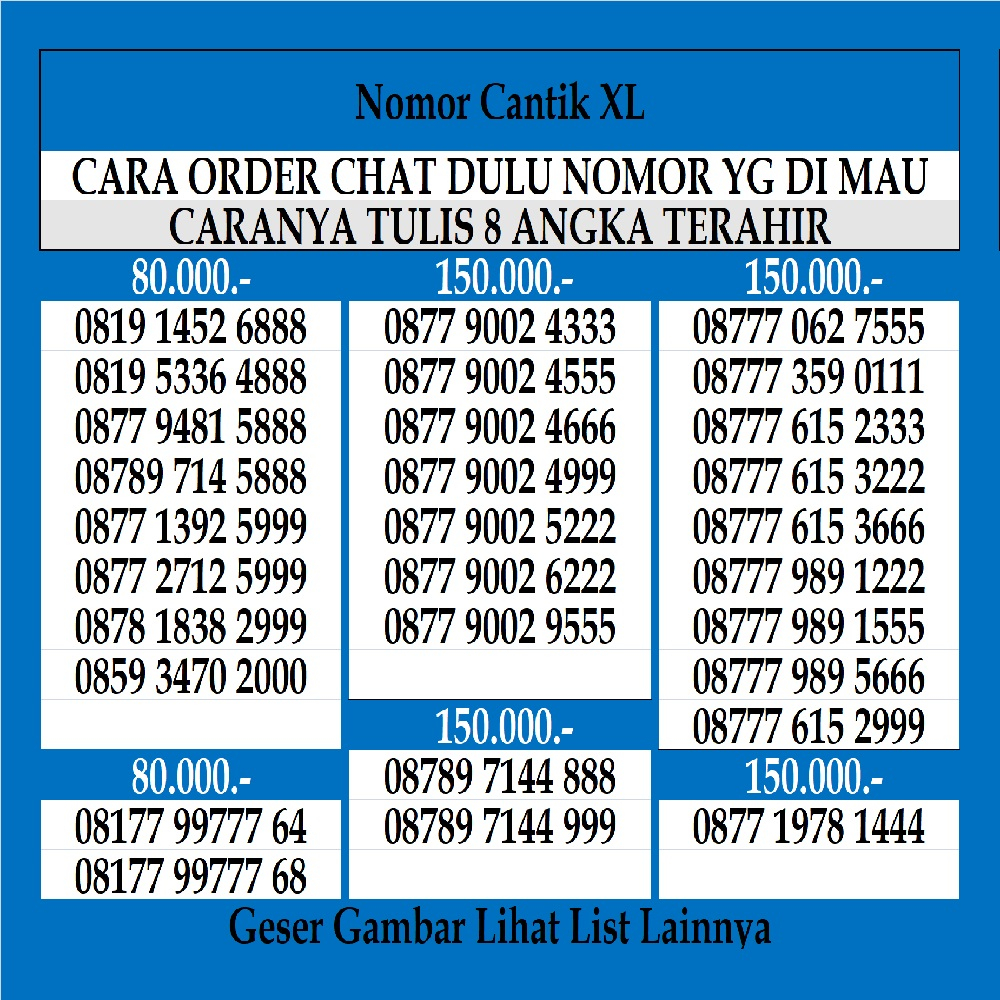 Nomor Cantik XL 4G LTE Kartu Perdana Nomer