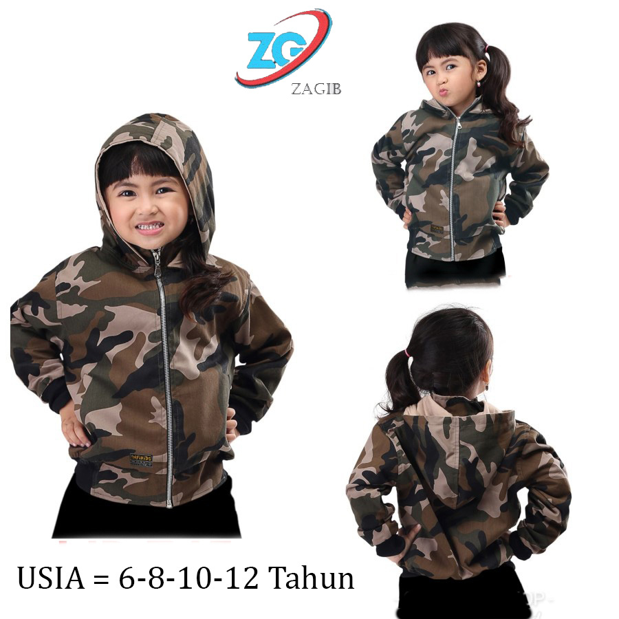 Zagib Kids 503 Jaket Anak Perempuan Hoodie Loreng Army Tentara