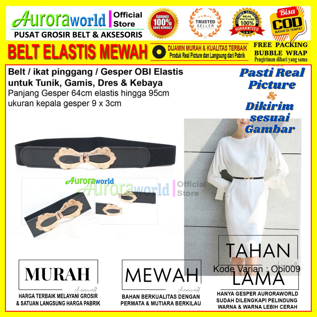 AURORAWORLD Belt OBI Gesper ikat Pinggang wanita elastis Sabuk Mewah Korea untuk Dress Tunik Gaun Terbaru bisa COD