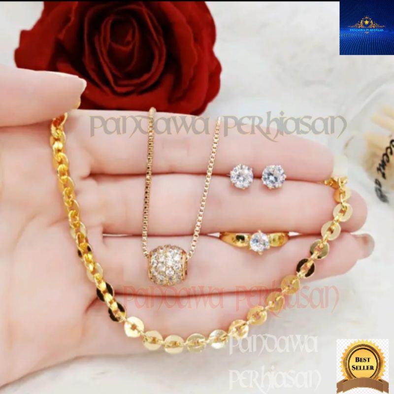 Perhiasan titanium asli anti karat Dan luntur 1 set gelang Kalung cicin dan anting  aksesoris fashio