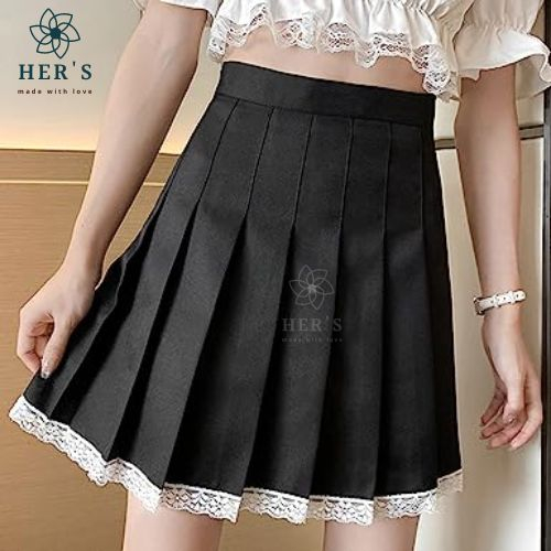 Her's ID- Briona Skirt - Mini Skirt Pleated Lace- Rok Pendek Renda - Polos Rok Model Lipat Rok Pende