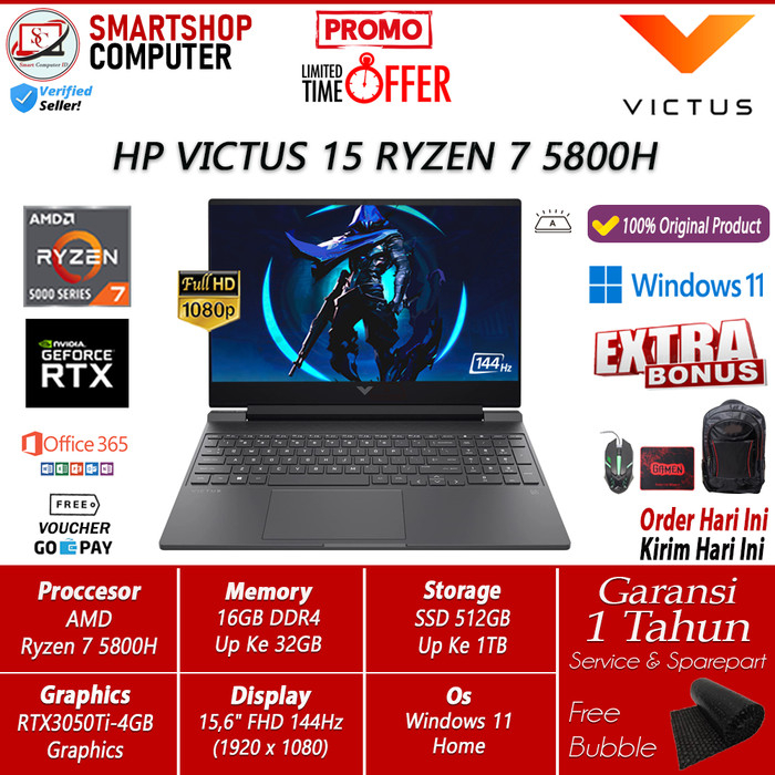 HP VICTUS 15 Ryzen 7 5800H 16GB 512GB RTX3050TI 4GB 15 FHD 144Hz W11