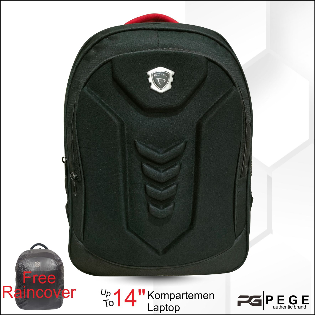 Tas Ransel Pria Laptop Emboss PEGE Thorzy Polos Hitam Model Simpel Kasual - PG 13
