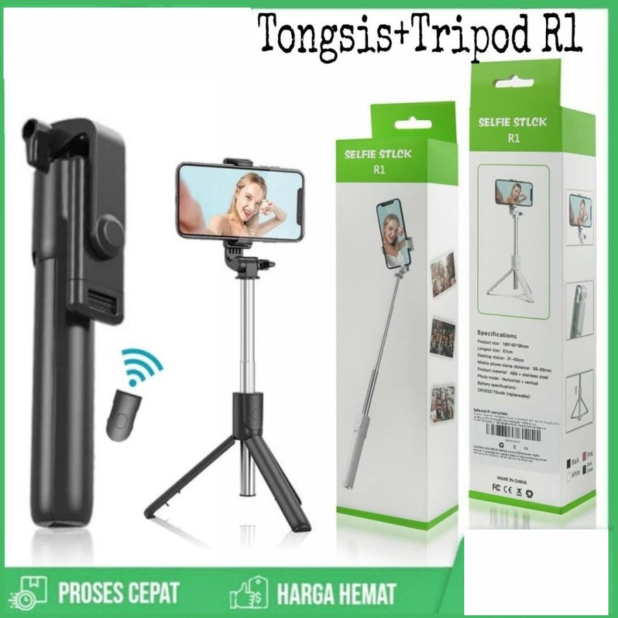 Tripod Tongsis Tomsis Warna 3 in 1 R1 Remote Bluetooth Shutter 360°