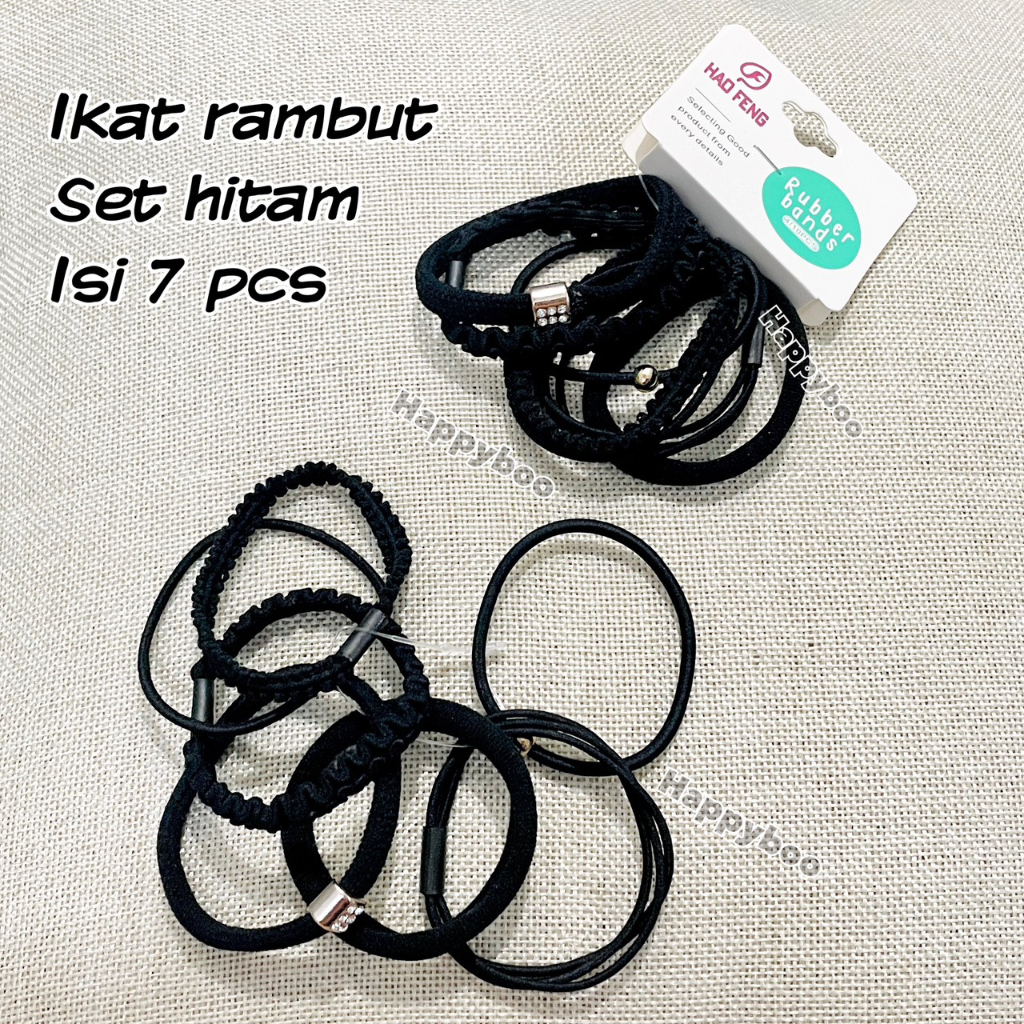 ikat rambut hitam set 7 pcs kuncir rambut s7