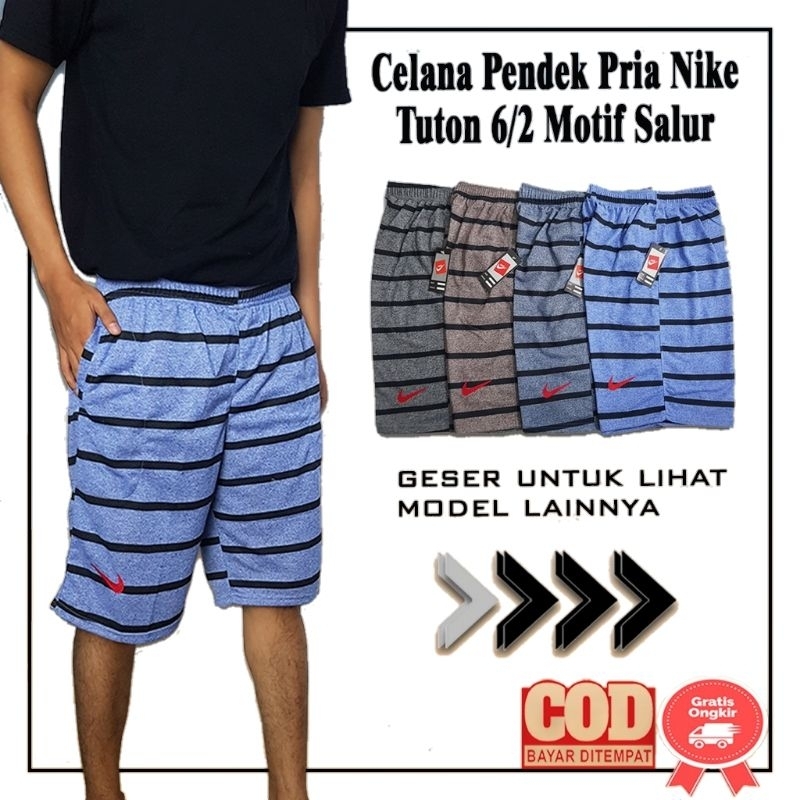 Celana Pendek Pria Boxer Kolor Santai Motif Tuton Salur Bahan Babyterry Ukuran Allsize