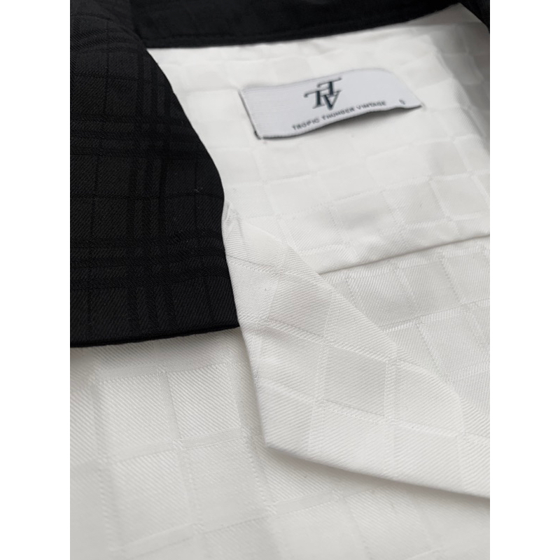 Checkered Jacquard Bowling Shirt White