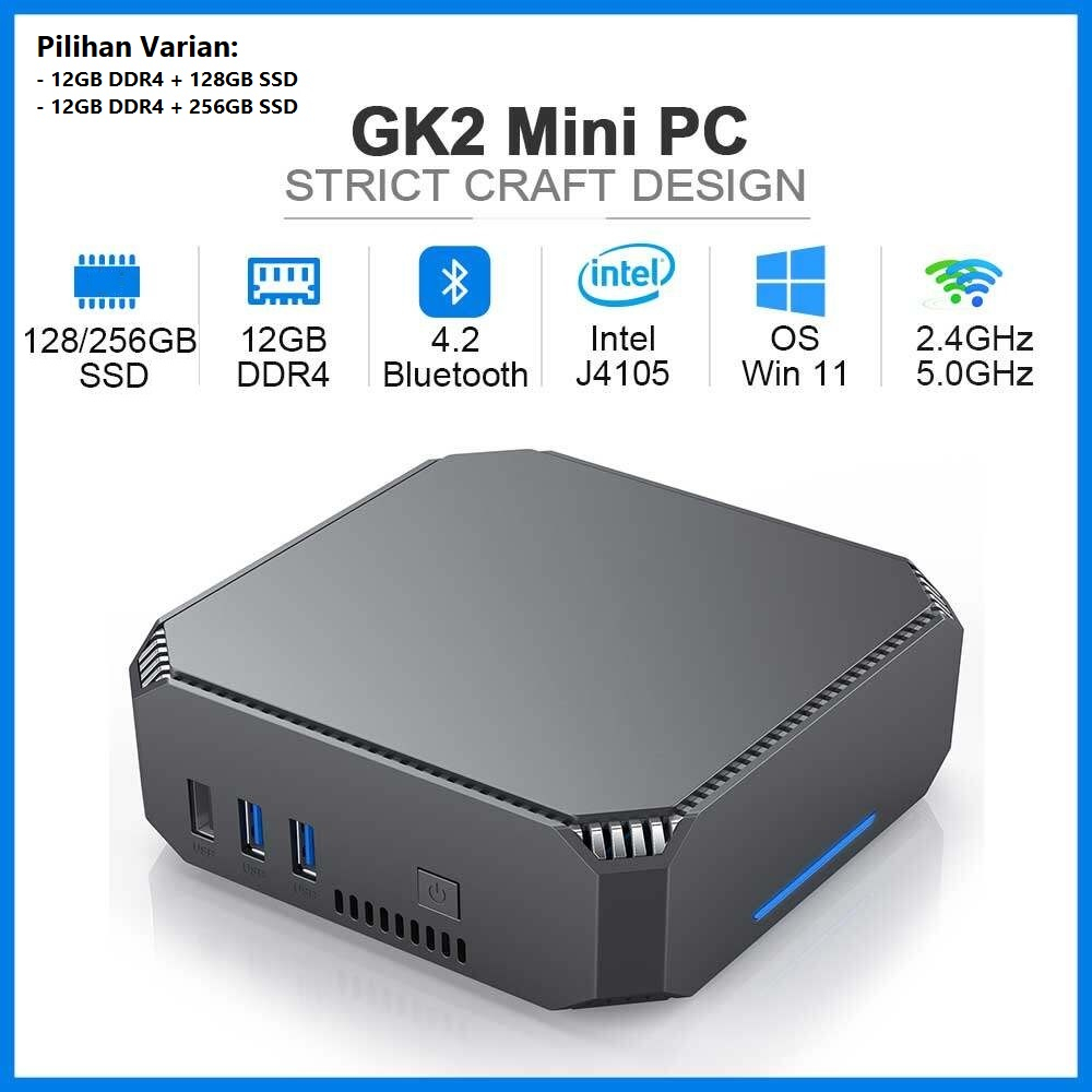 GK2 Mini PC Intel Gemini Lake J4105 - 12GB DDR4 RAM - Komputer Mini Portabel - Hemat Ruang