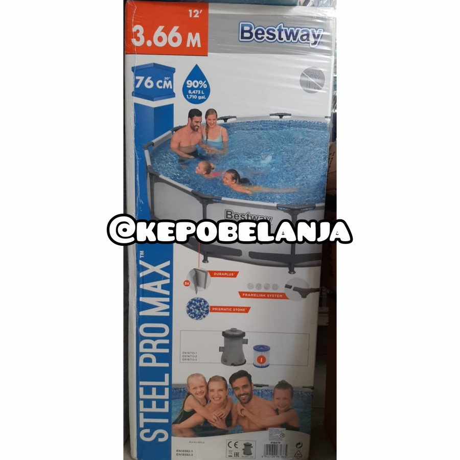 KOLAM RENANG FRAME BESTWAY 366cm STELL PRO BESAR BONUS FILTER 56416 FAMILY POOL MURAH JUMBO