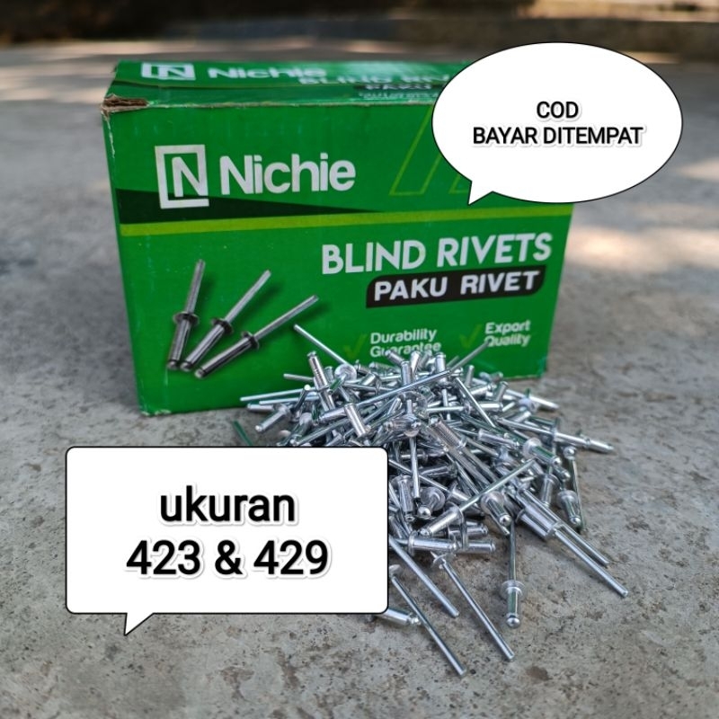 paku ripet rivet merk nichie no.423 dan 429 ukuran 3,2mm x 7mm dan 3,2mm x 8mm