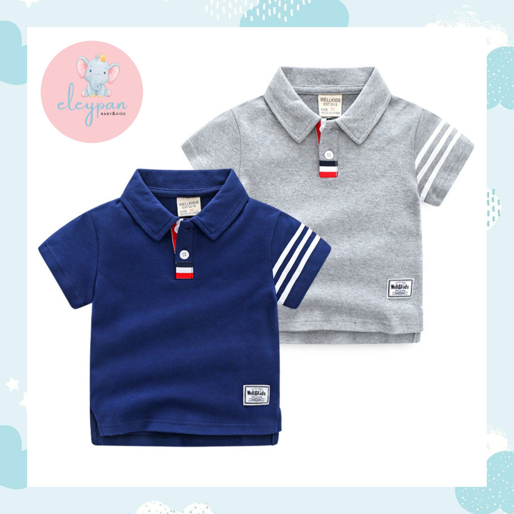 Baju Polo Anak Laki Laki Import Basic Stripe Shirt Atasan Berkerah Anak Cowok Polos Garis