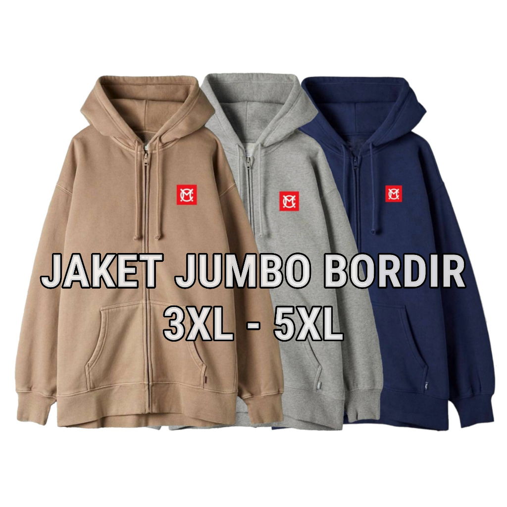 Jaket Oversize Pria Wanita Hoodie Jumbo Big Size XXXL XXXXL XXXXXL Ld 130 135 140 3XL 4XL 5XL Cewek Cowok Logo Bordir Korean Style Murah