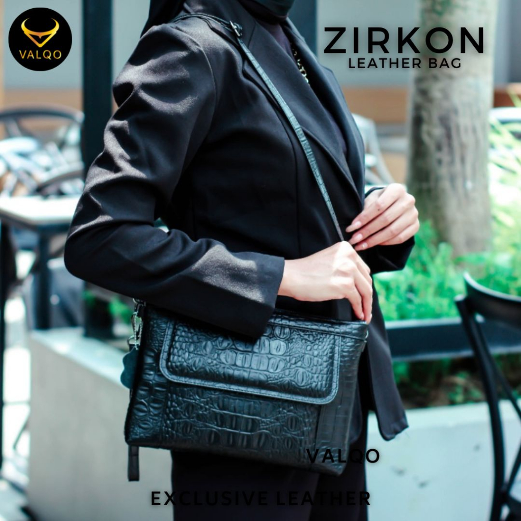 [VALQO] ZIRKON Tas kulit sapi Motif BY Clutch Kulit Pouch Wanita Tas Tangan Kulit