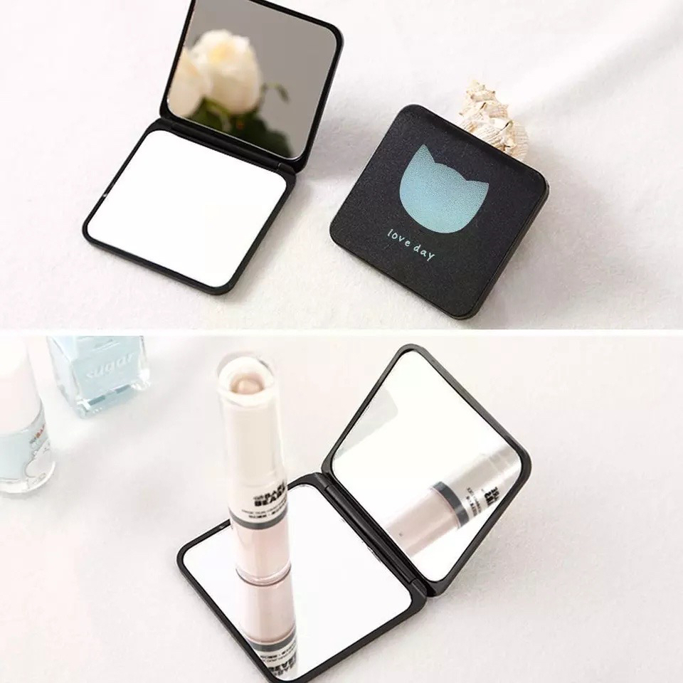 Cermin Lipat Mini Tipis Travel Kaca Rias Makeup 2 Sisi Love Day Kotak Mirror Saku Kaca Travelling Model Segiempat Murah