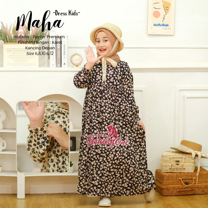 Gamis Anak Motif Bunga Homey Dress Anak Maha Dress Muslimah Anak Usia 4-12tahun Bahan Katun Rayon Premium Nyaman Dipakai | Bisa Cod