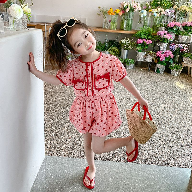 (LOLI-JKT) BS- 462 SETELAN ANAK IMPORT MERAH PITA SAKU SIZE 100-140