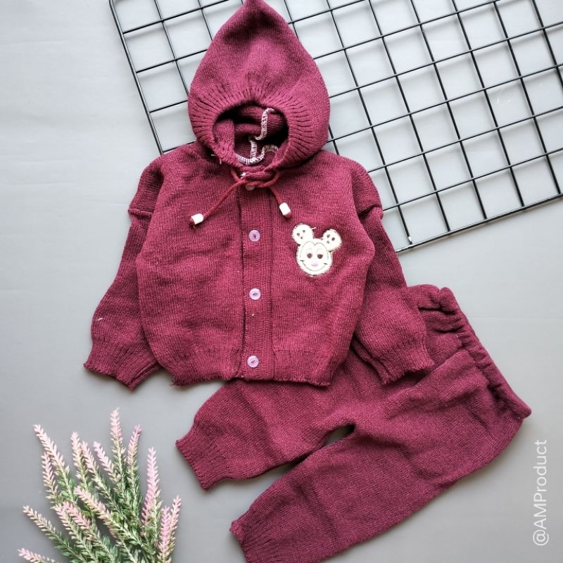 setelan jacket rajut bayi polos 0-6 bulan