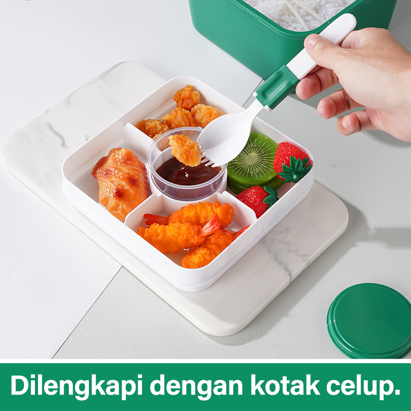 Letyeah &amp; Kaizenliving Lunch box free Tas Bekal kotak bekal anti tumpah wadah saus square kotak tempat hijau