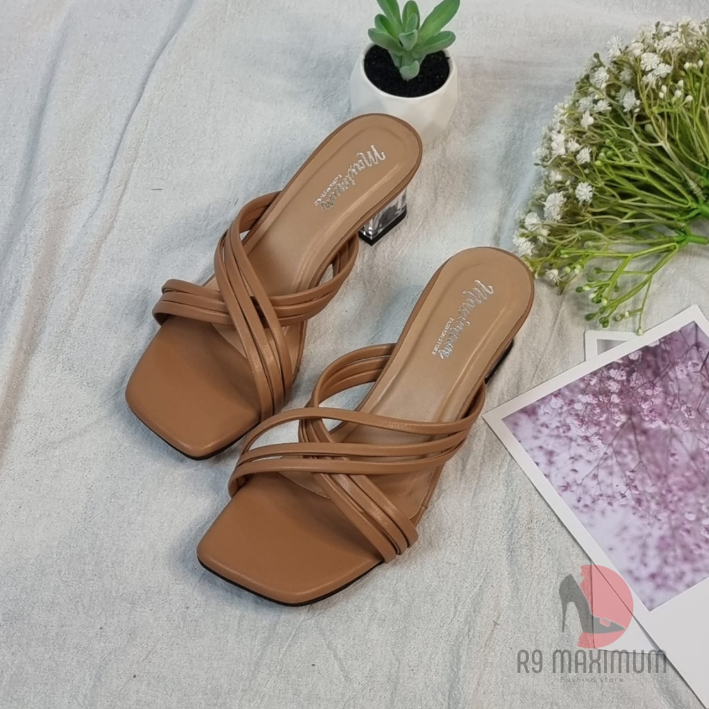 R9 Sepatu Heels Hak Kaca 5cm Terbaru Elegan