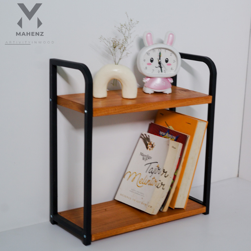Rak Serbaguna Besi Kayu 2 Susun Rak Buku Make Up Minimalis Multifungsi Rak Susun Kosmetik Buku Make 