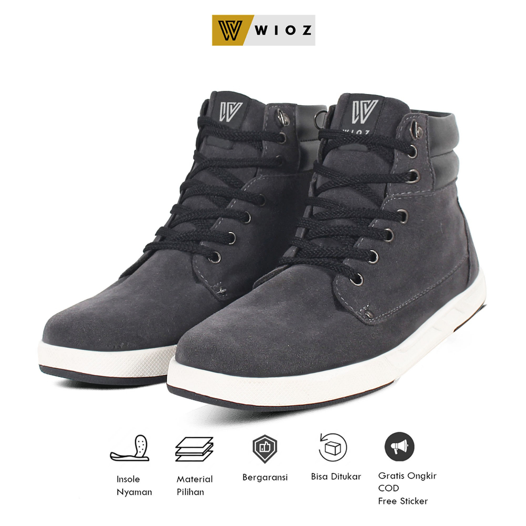 Wioz Sepatu Boots Pria W 40854 Sneaker Kets Pria Kuliah Kerja - Abu