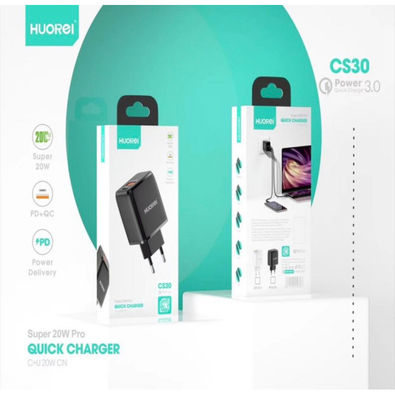 HOUREI CS30 Super Quick Charge Output PD 20W + QC 3.0 Free Kabel Micro - Charger CS30