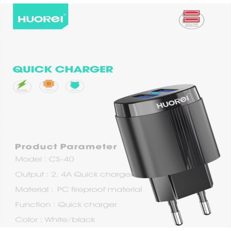 HOUREI CS40 Quick Charge 2.4A USB Charge With LED Gratis Kabel Micro - Charger CS40