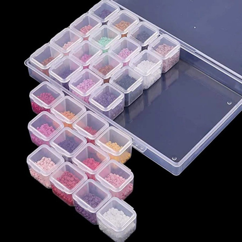 MMM Set Box Penyimpanan Manik Manik Sekat Box Storage 24 Sekat Grid Box 28 Slot Transparant Kotak Tempat Penyimpanan Perhiasan Emas Jewelry Organizer Murah Import