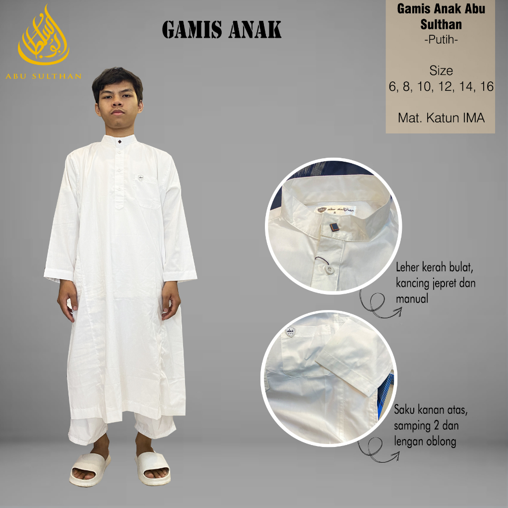 Gamis Jubah Putih Polos Anak Laki Laki Lengan Panjang Perlengkapan Sholat Anak Pria