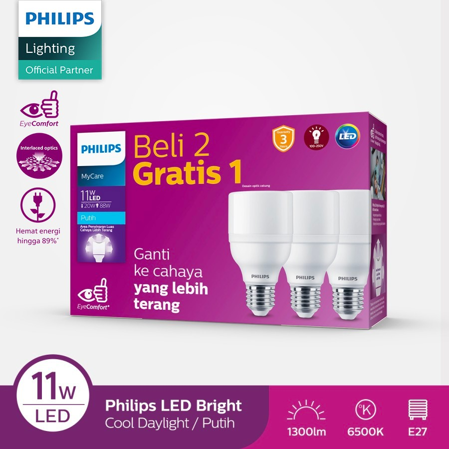 Philips Multipack MyCare LED Bright 11W 11 watt E27 6500K Putih